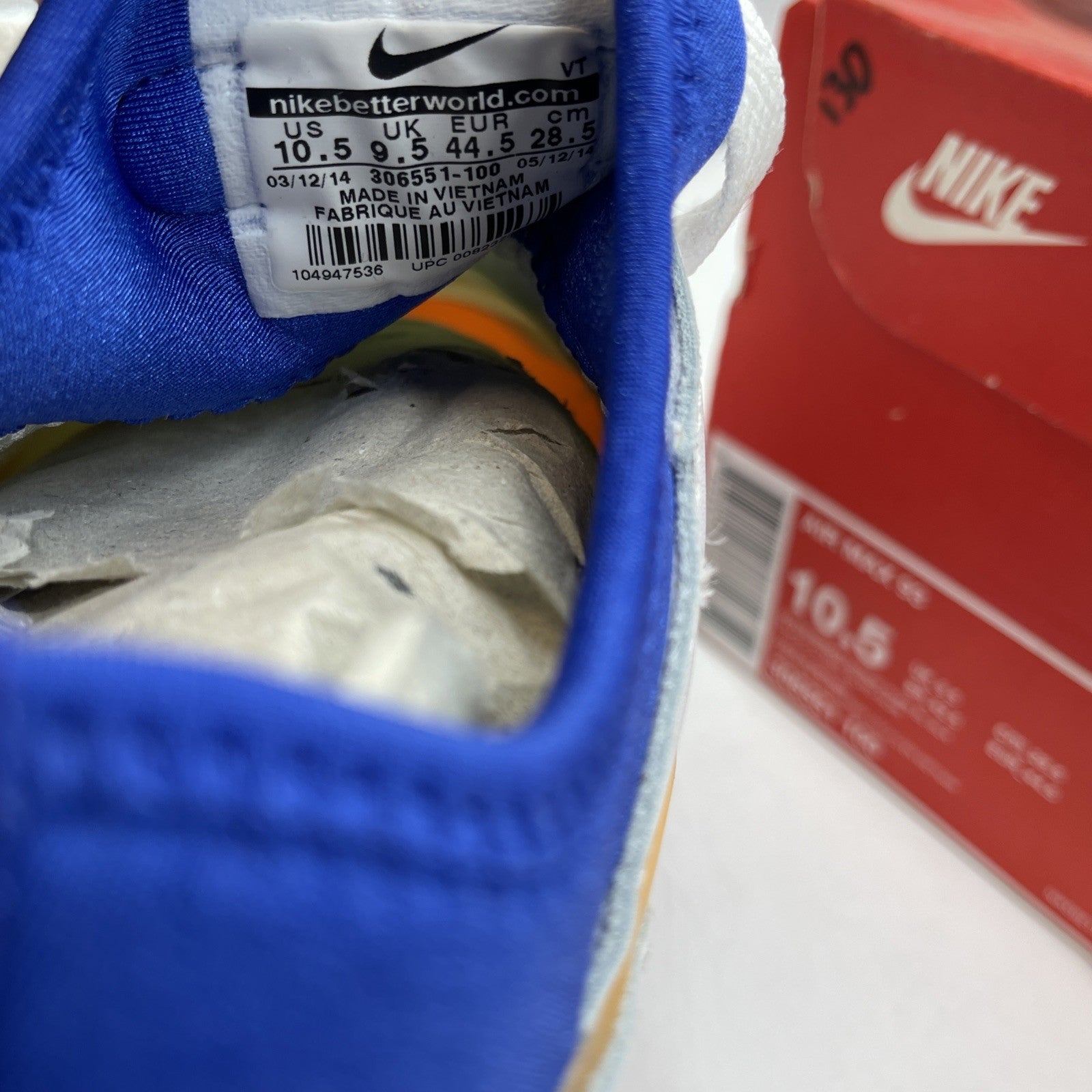 Size 10.5 - Nike Air Max 93 Bright Citrus White Blue Leather (306551-100)