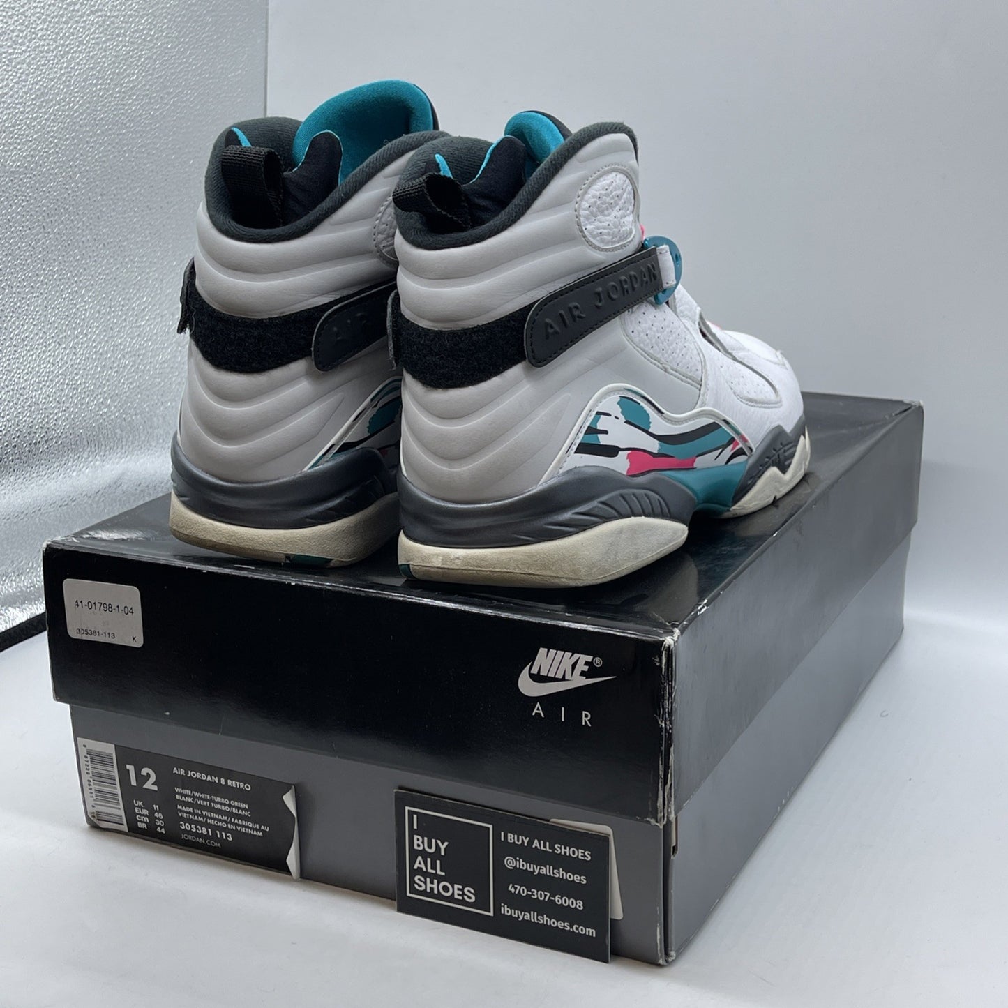 Size 12 - Air Jordan 8 Retro South Beach White Grey Leather (305381-113)