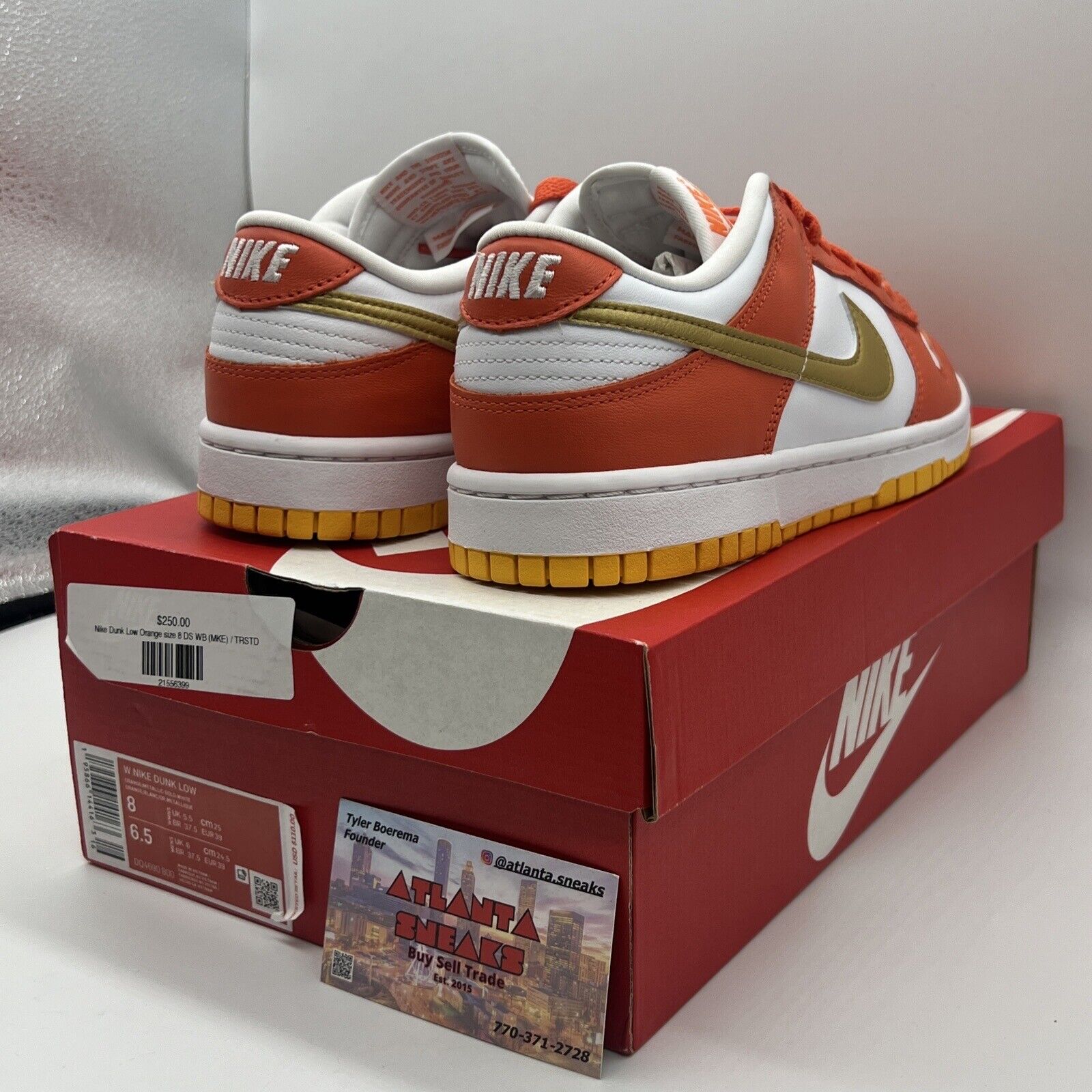 Size 8 - Nike Dunk Low White  2021 - DQ4690-800 White Orange Gold Brand New