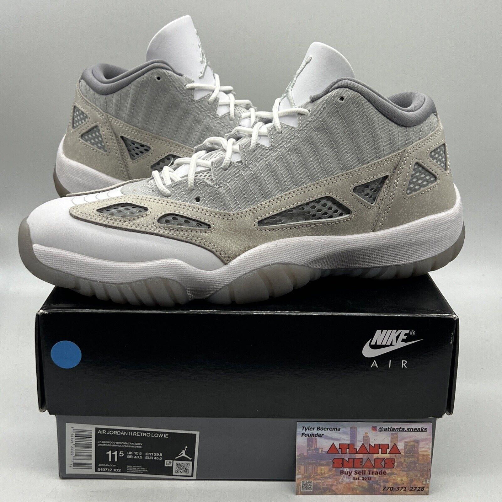 Size 11.5 - Jordan 11 Retro Low IE Light Orewood Brown Grey White Used