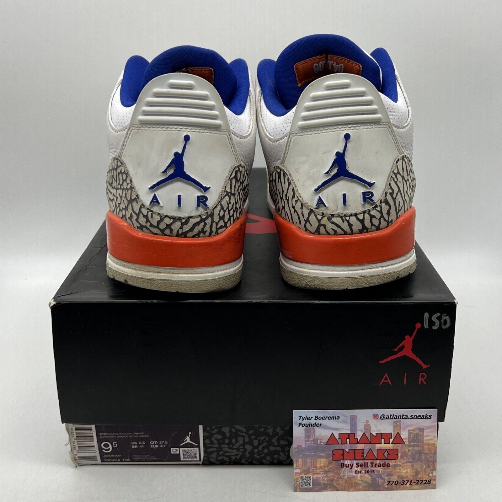 Size 9.5 - Air Jordan 3 Retro Knicks White Orange Blue Leather (136064-148)