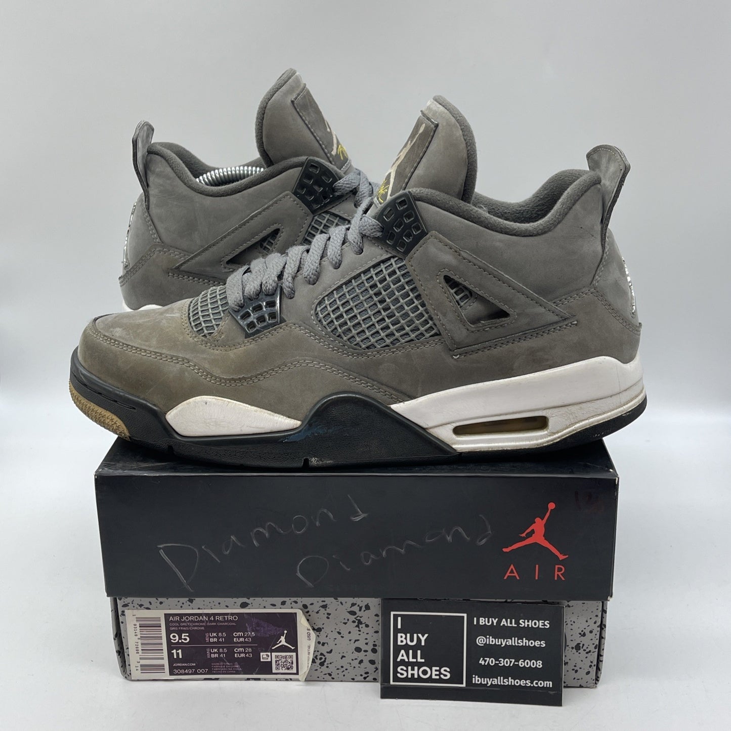 Size 9.5 - Jordan 4 Retro Low Cool Grey Silver White Suede (308497-007)