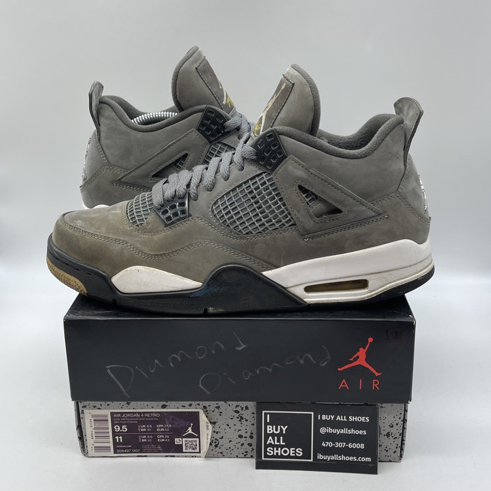 Size 9.5 - Jordan 4 Retro Low Cool Grey Silver White Suede (308497-007)