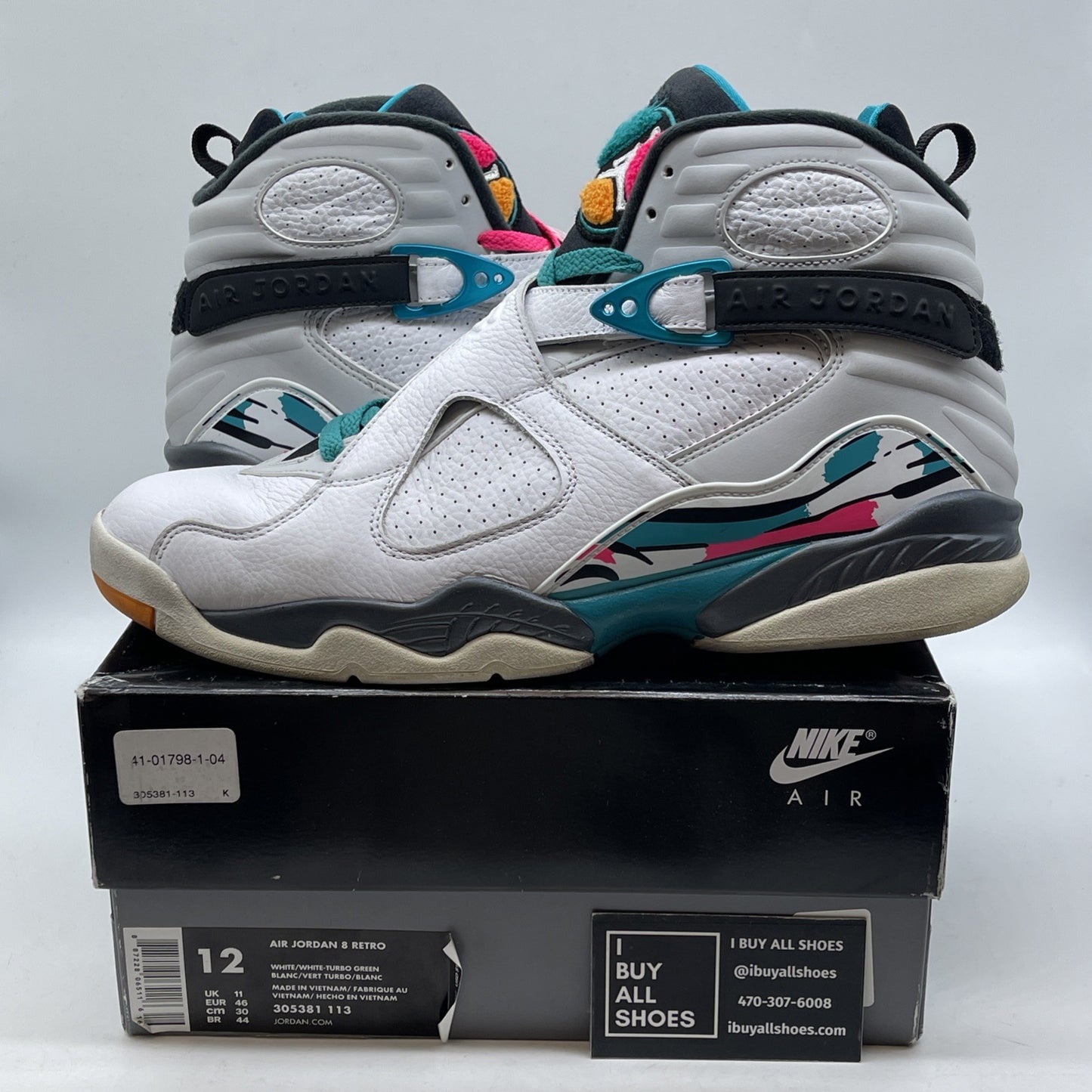 Size 12 - Air Jordan 8 Retro South Beach White Grey Leather (305381-113)