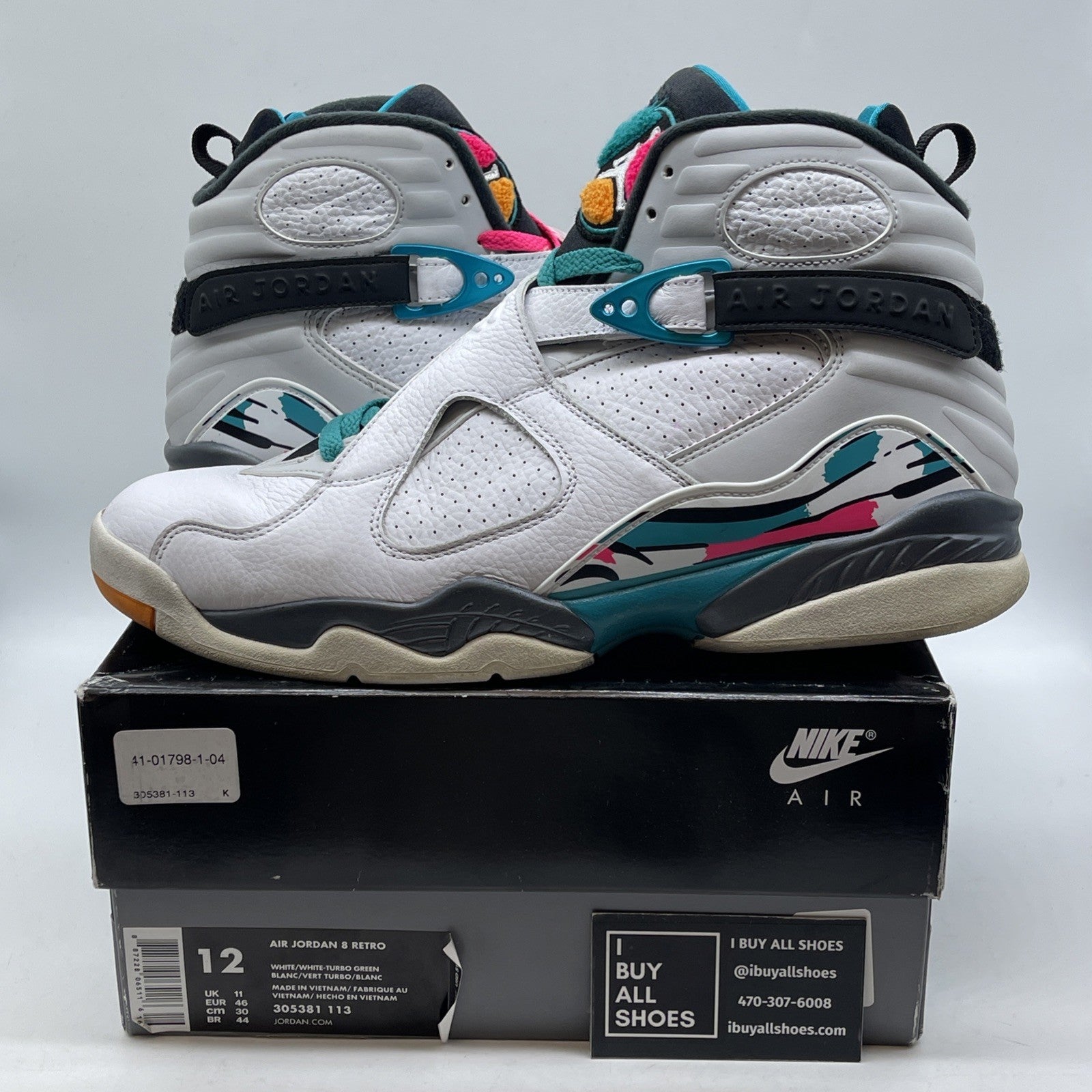 Size 12 - Air Jordan 8 Retro South Beach White Grey Leather (305381-113)