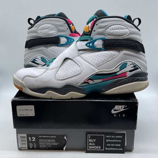 Size 12 - Air Jordan 8 Retro South Beach White Grey Leather (305381-113)
