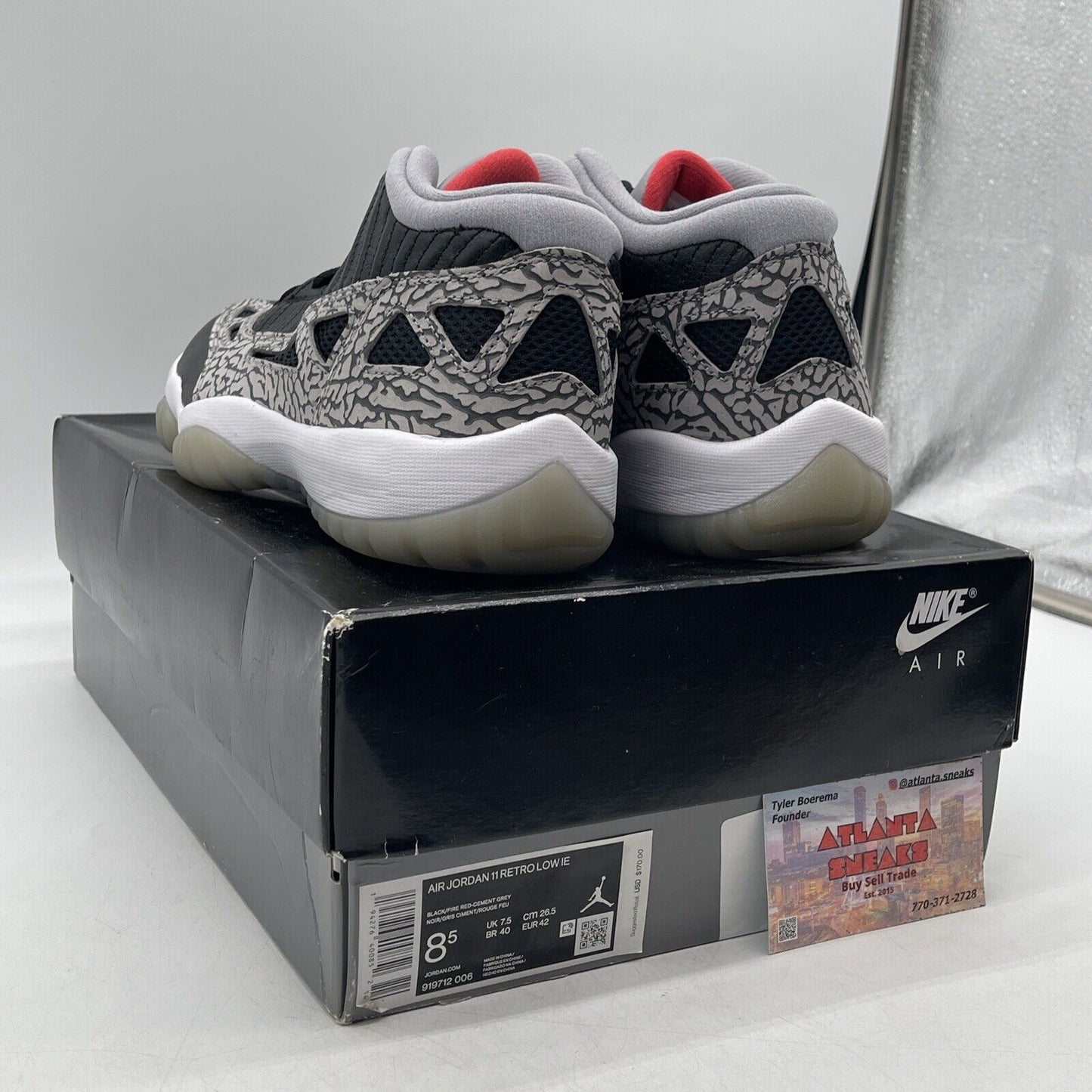 Size 8.5 - Air Jordan 11 Retro IE Low Black Cement White Leather (919712-006)