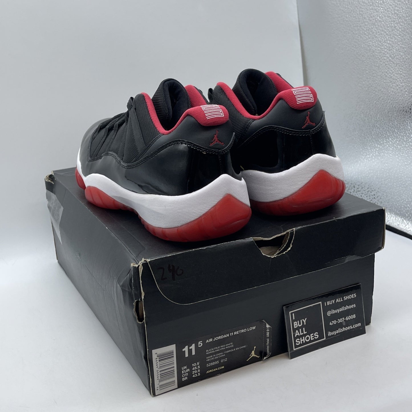 Size 11.5 - Air Jordan 11 Retro 2015 Low Bred Black Leather (528895-012)