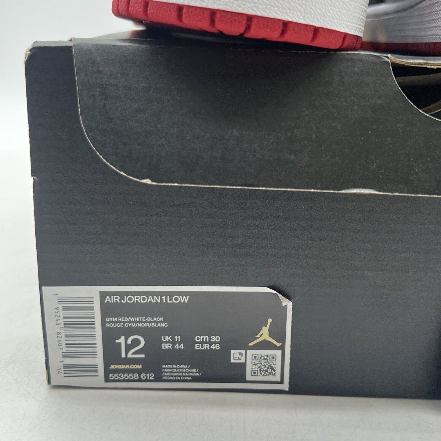 Size 12 - Jordan 1 Low Bred Toe White Black Red Leather (553558-612)