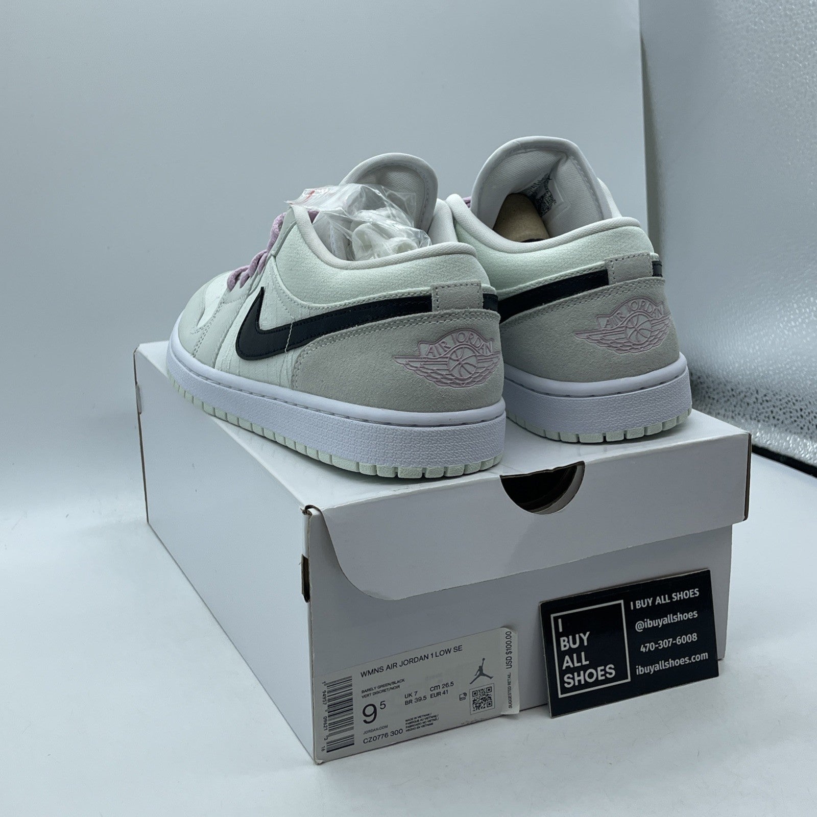 Size 9.5W - Air Jordan 1 SE Low Barely Green Suede Leather (CZ0776-300)