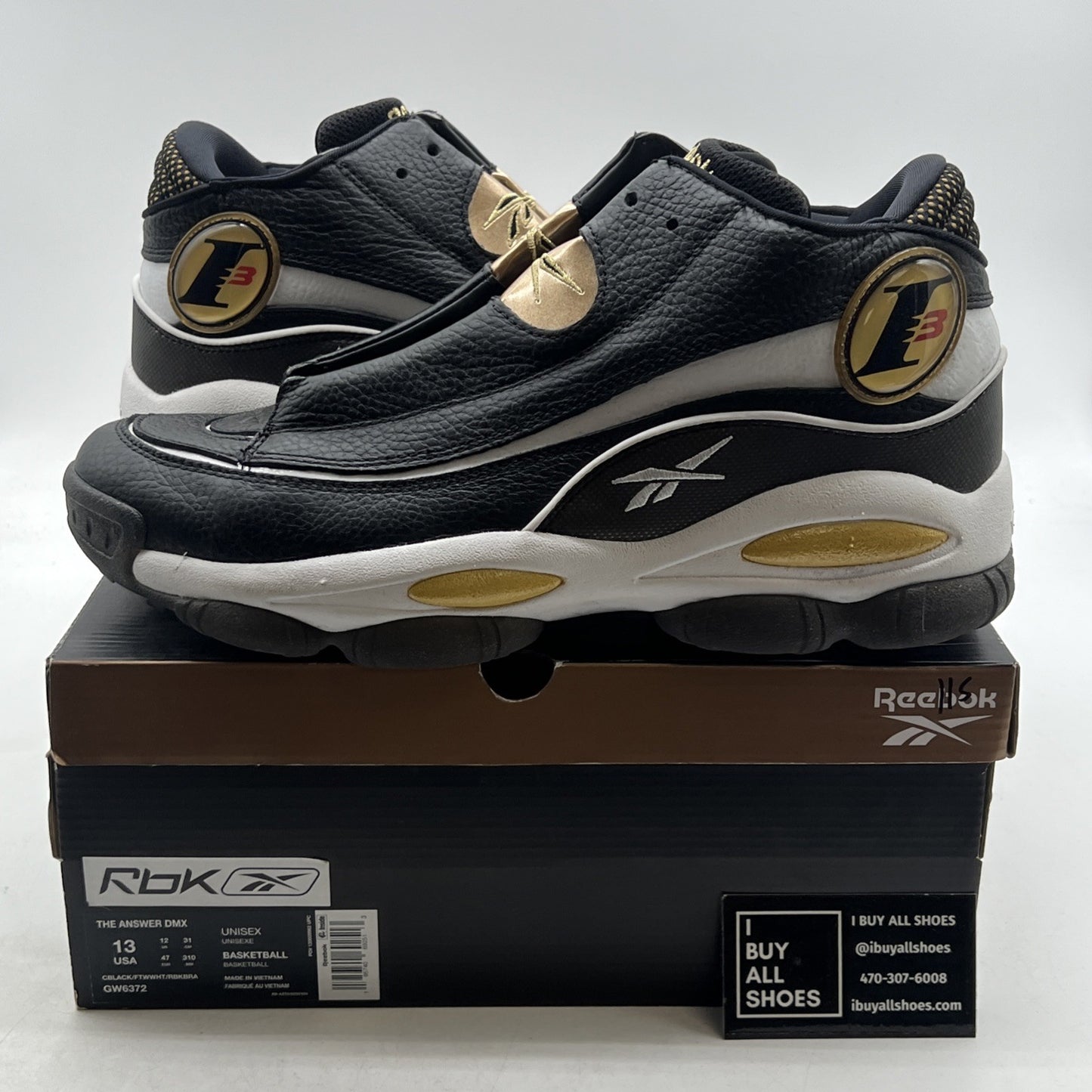Size 13 - Reebok The Answer DMX 2022 Black White Gold (GW6372)