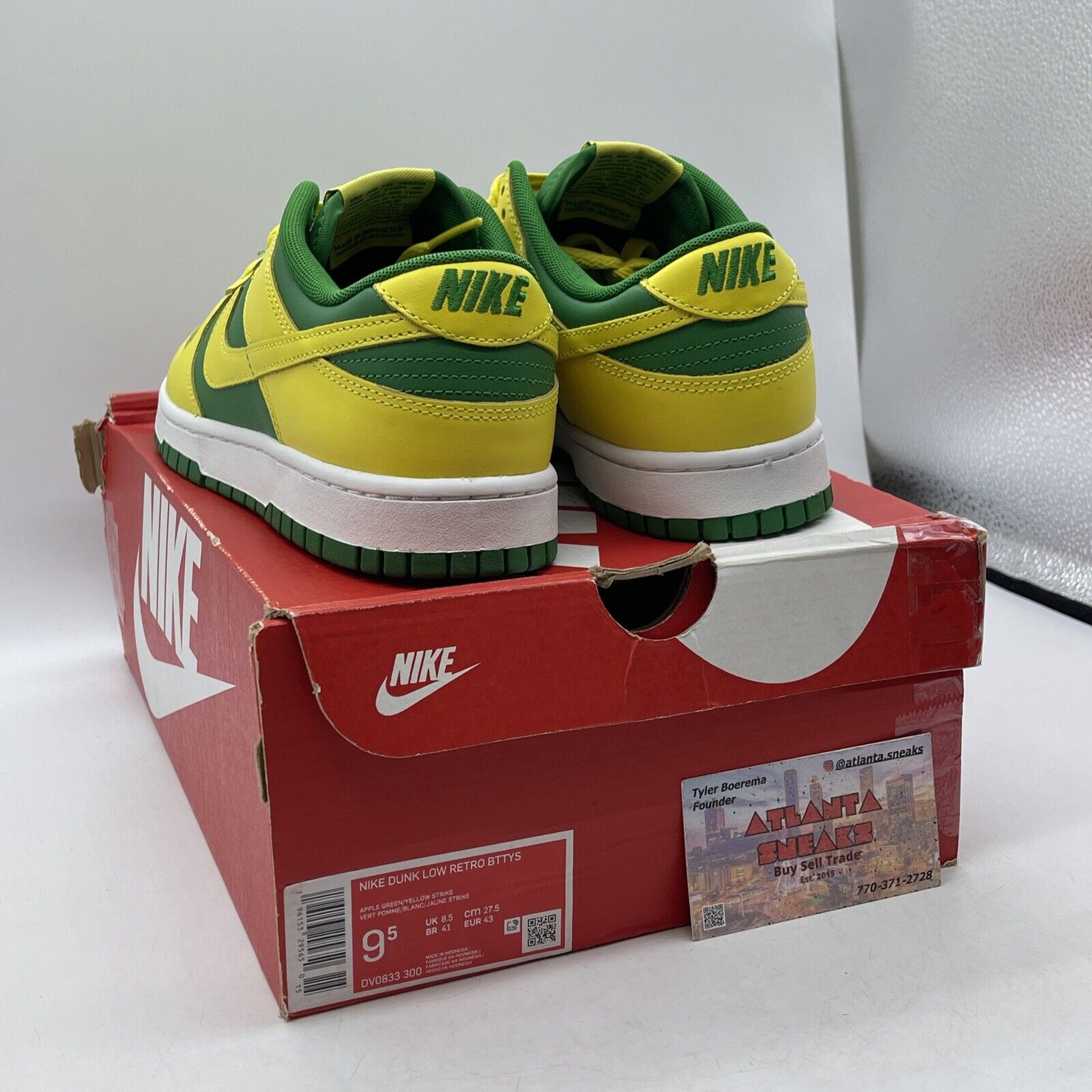 Size 9.5 - Nike Dunk Low Reverse Brazil Yellow Green Leather (DV0833-300)