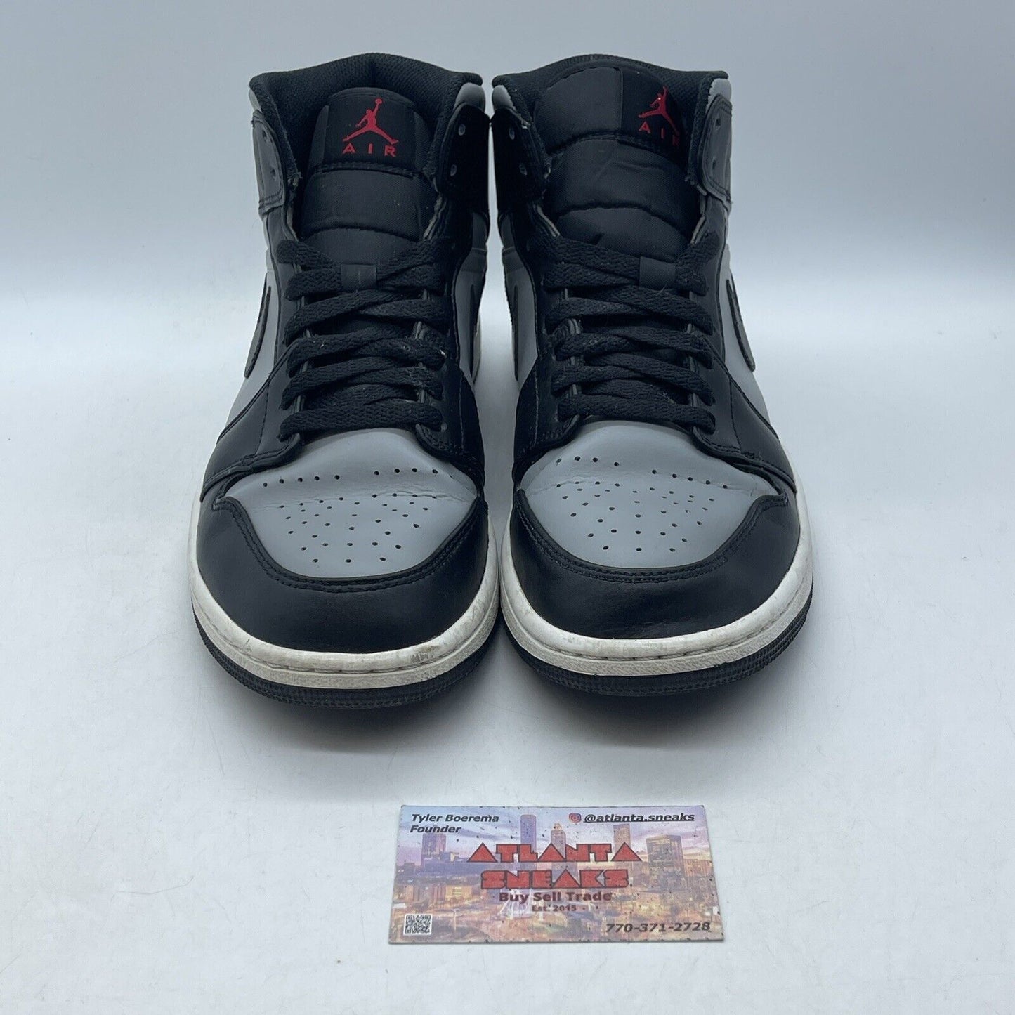 Size 9.5 - Jordan 1 Mid Shadow Grey Black White Leather (554724-096)