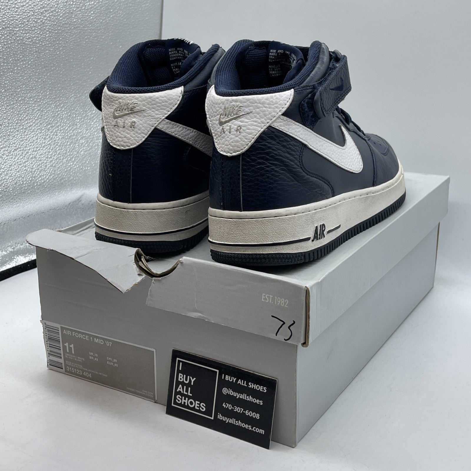 Size 11 - Nike Air Force 1 Mid Obsidian White Blue Leather (315123-404)