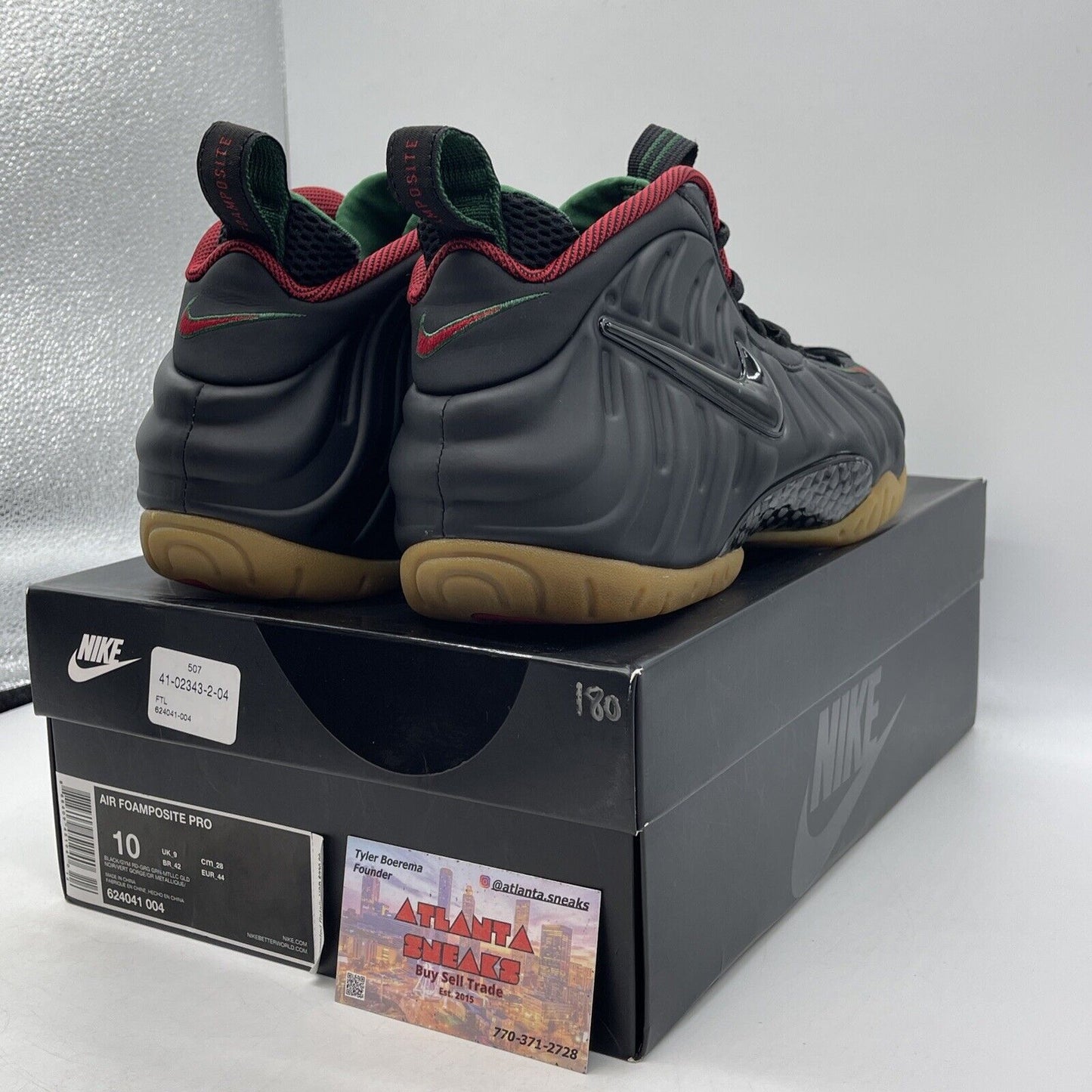 Size 10 - Nike Foamposite Pro Gucci - Black Green Red Leather (624041-004)