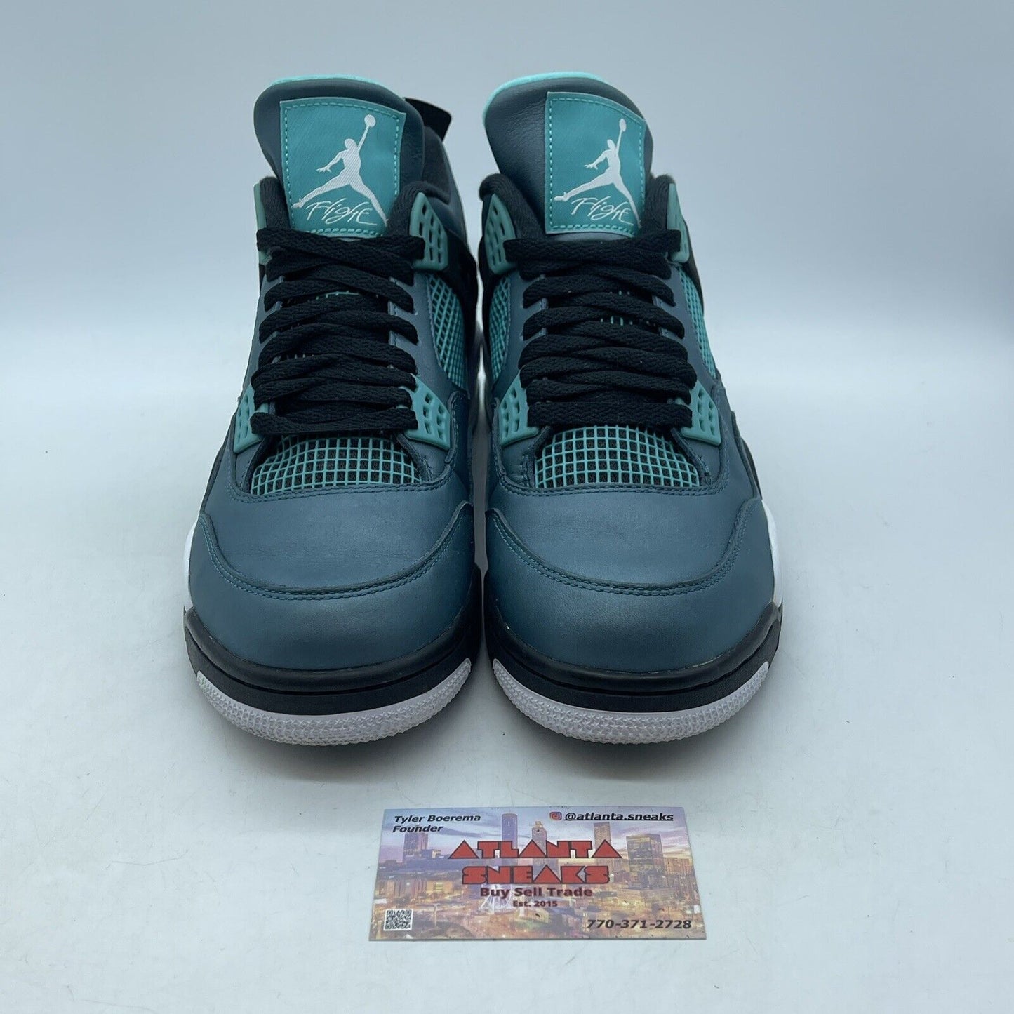 Size 10 - Air Jordan 4 Retro Teal Blue Black White Leather (705331-330)