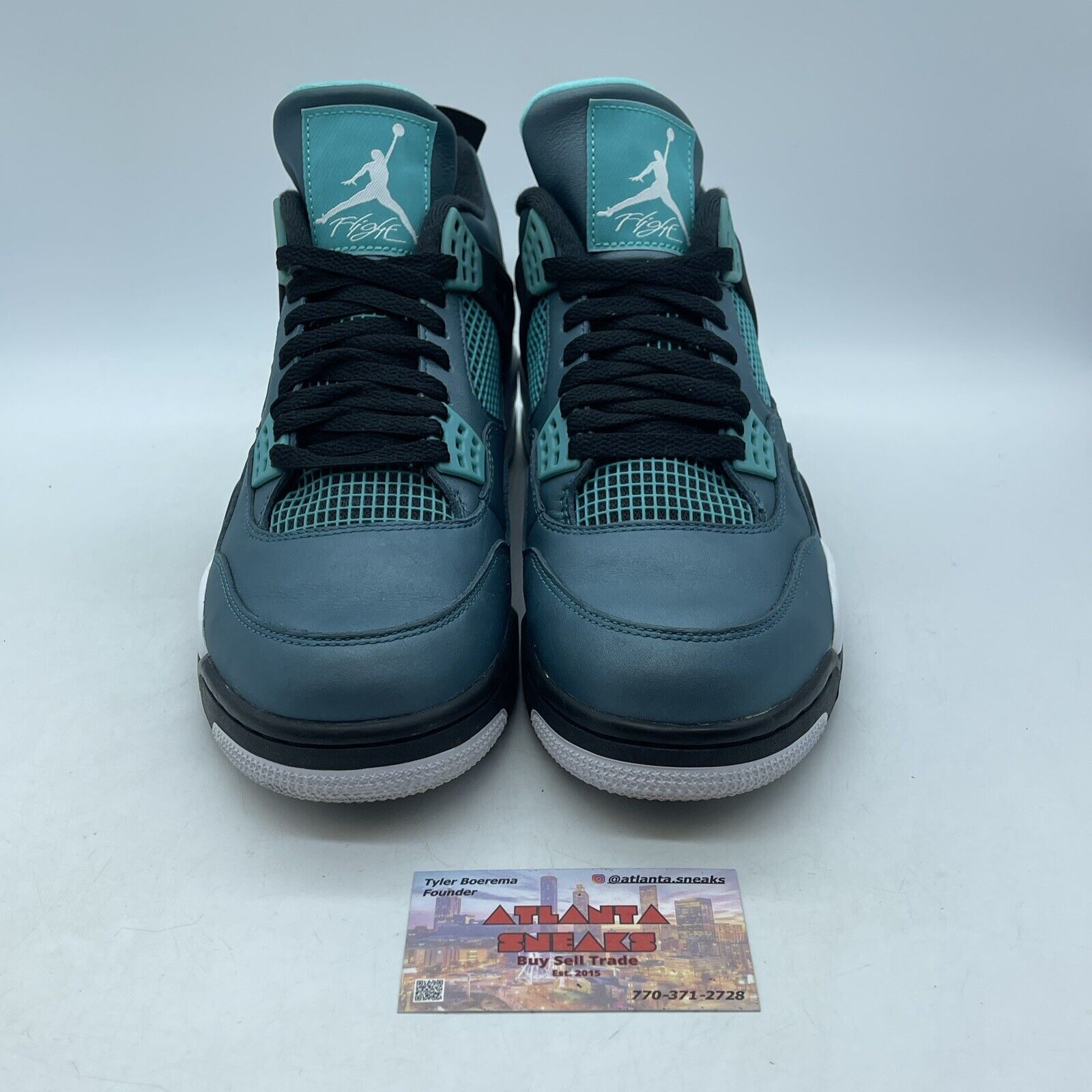 Size 10 - Air Jordan 4 Retro Teal Blue Black White Leather (705331-330)