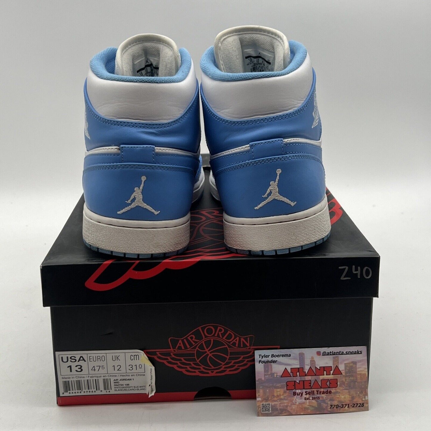 Size 13 - Air Jordan 1 Mid UNC - White Blue Leather (554724-106)