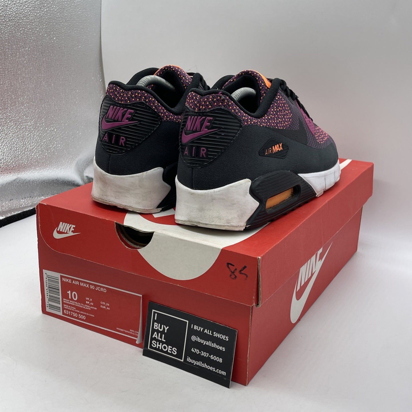 Size 10 - Nike Air Max 90 Jacquard Black Purple Orange Suede (631750-500)
