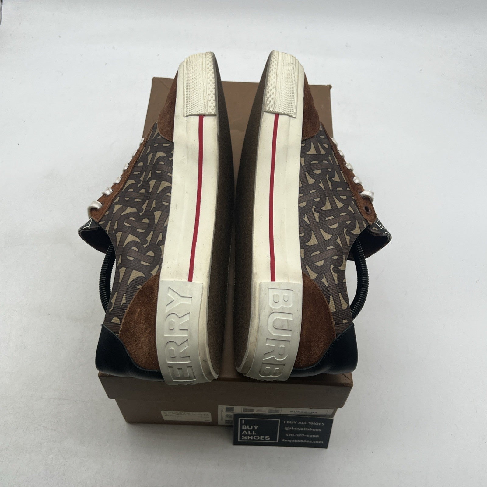 Size 44 - Burberry Nelson TB Monogram Brown Logo Sneakers Suede