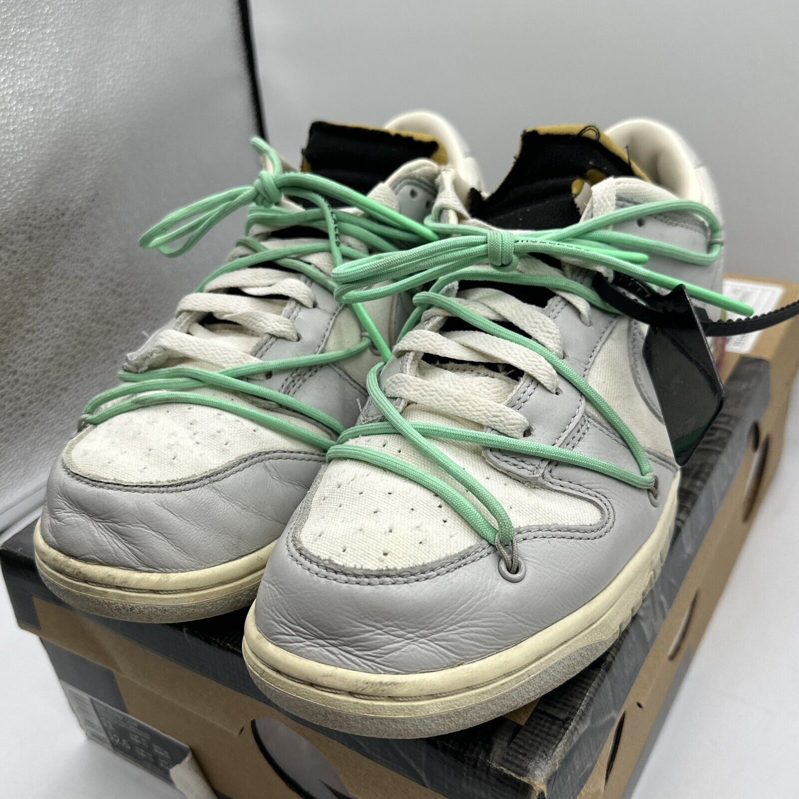 Size 11 - Nike Dunk Low x Off-White Lot 04 of 50 2021 Grey Leather Mint Purple!