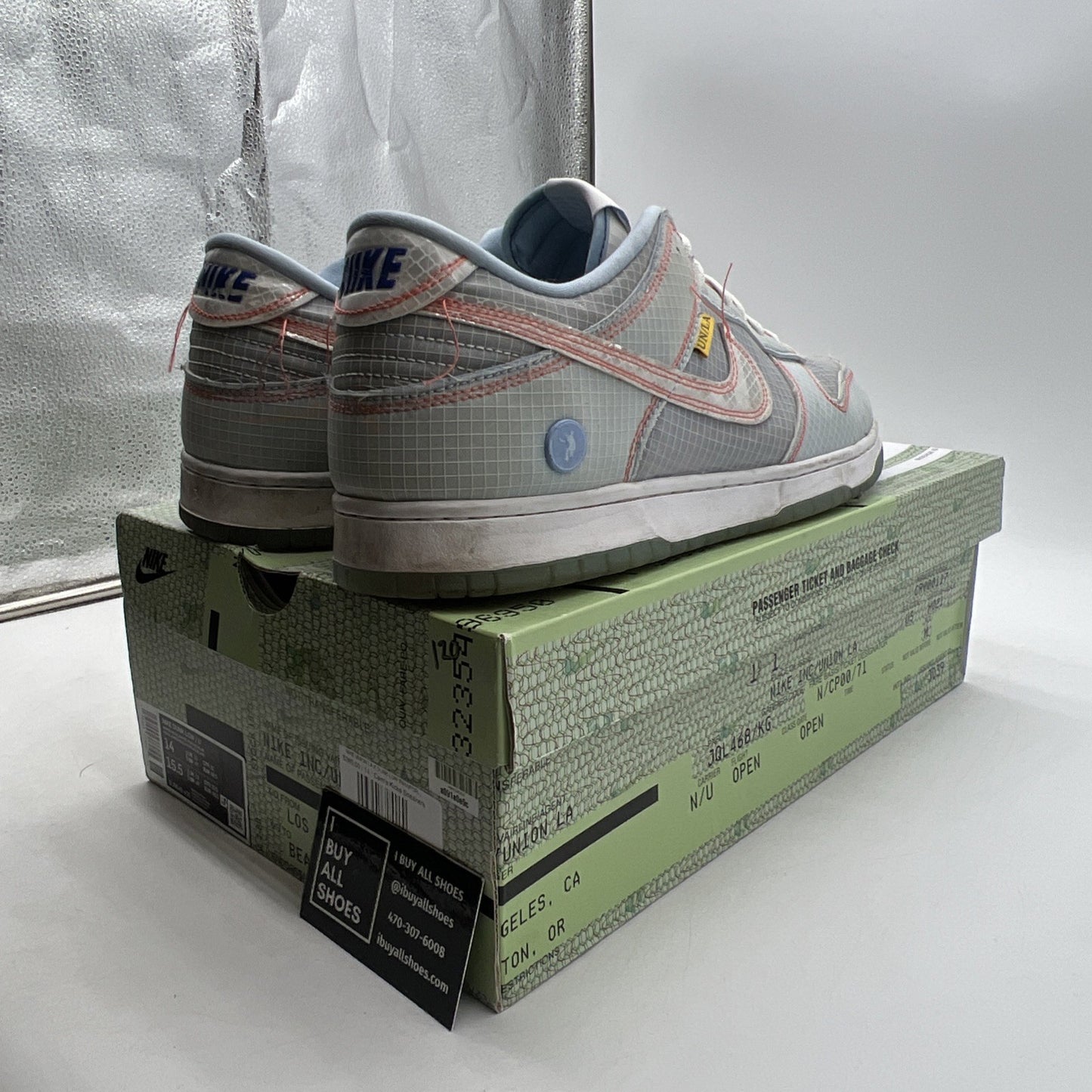 Size 14 - Nike Dunk Low x Union LA Passport Pack - Argon (DJ9649-400)