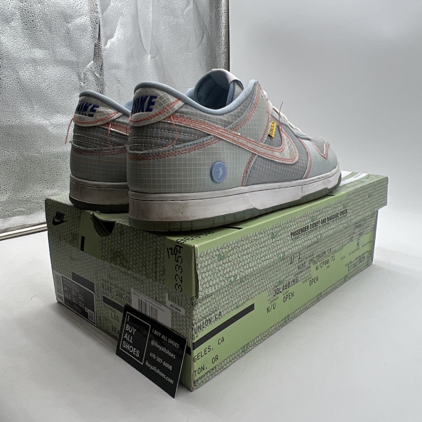 Size 14 - Nike Dunk Low x Union LA Passport Pack - Argon (DJ9649-400)