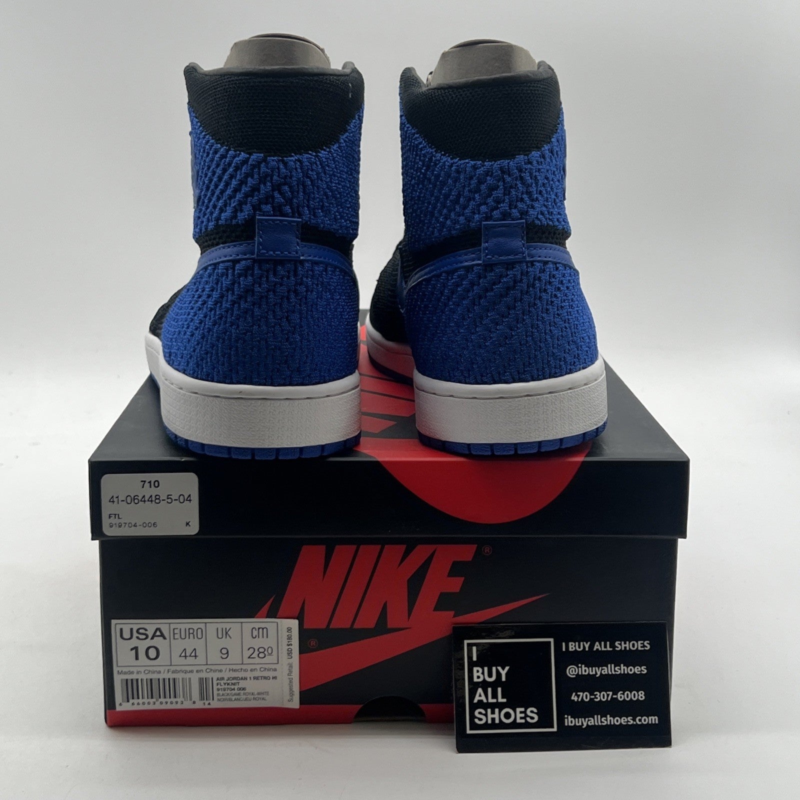 Size 10 - Air Jordan 1 Retro OG Flyknit High Royal (919704-006).