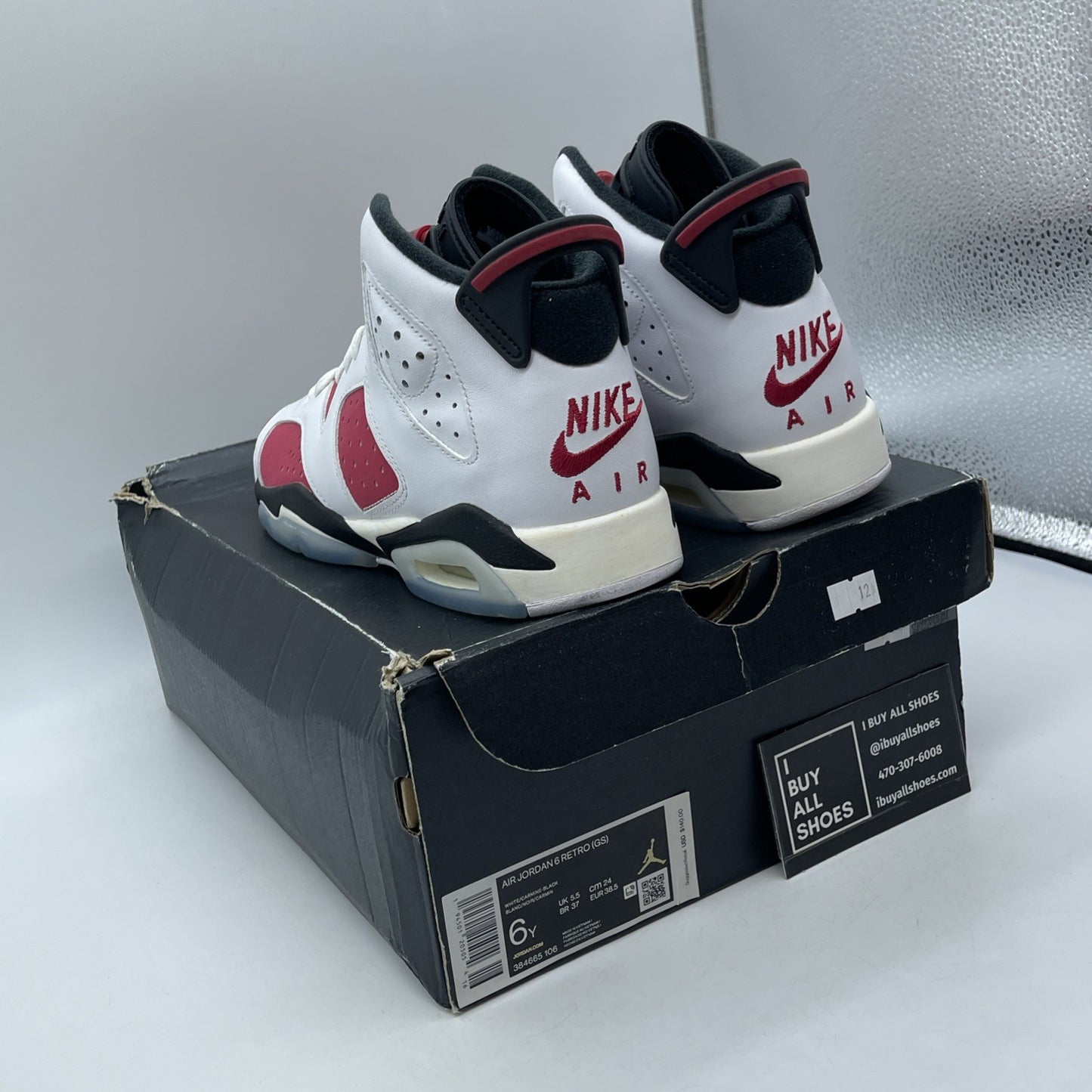 Size 6Y - Jordan 6 Retro OG Mid Carmine Red White Leather Suede (384665-106)
