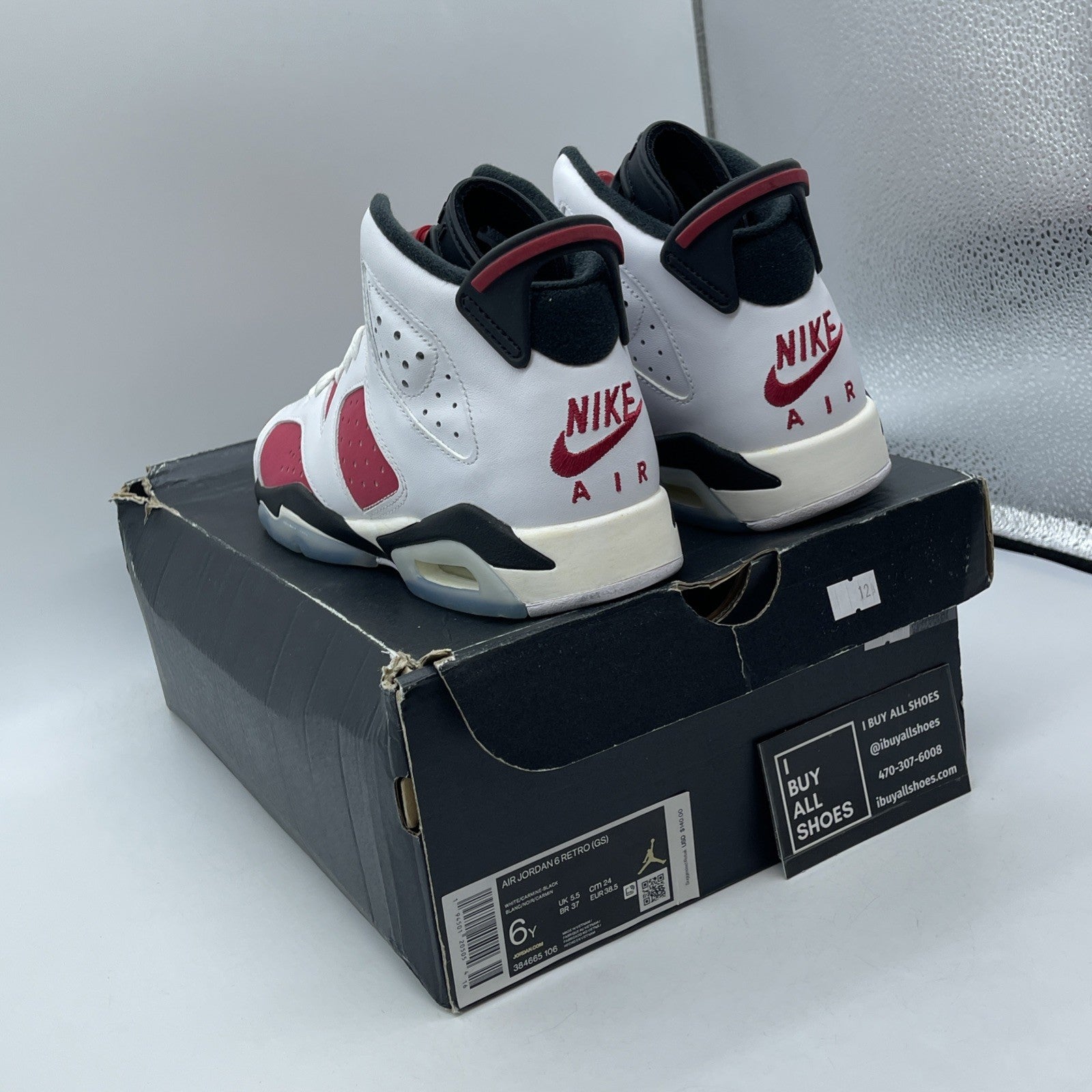 Size 6Y - Jordan 6 Retro OG Mid Carmine Red White Leather Suede (384665-106)