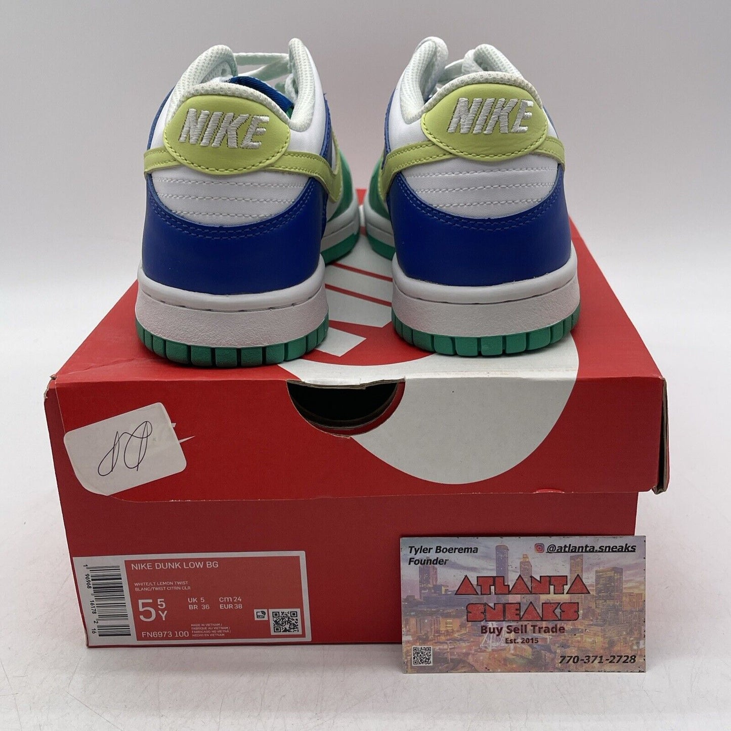 Size 5.5Y (GS) - Nike Dunk Low Stadium Green Royal 2023 Leather (FN6973-100)