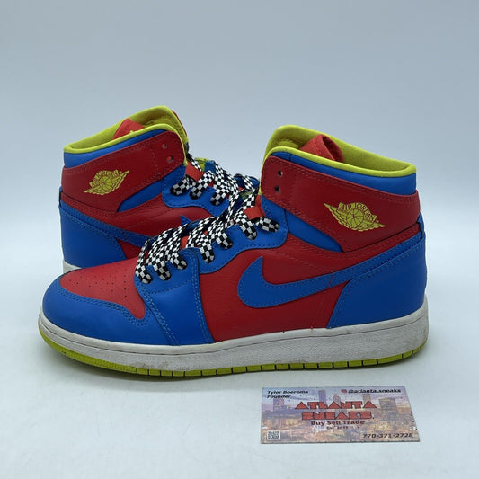 Size 7Y - Air Jordan 1 High GS Racing Pack Blue Red White Leather (705300-615)