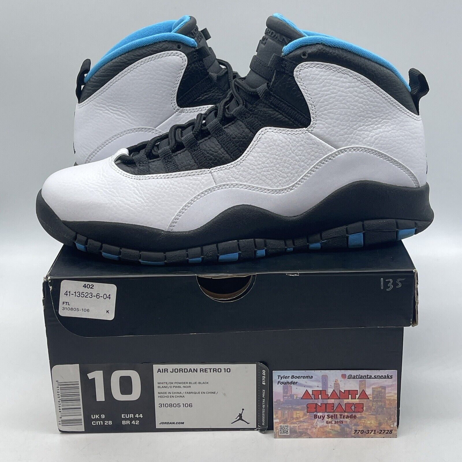 Size 10 - Air Jordan 10 Retro 2014 Powder Blue Black White Leather (310805-106)