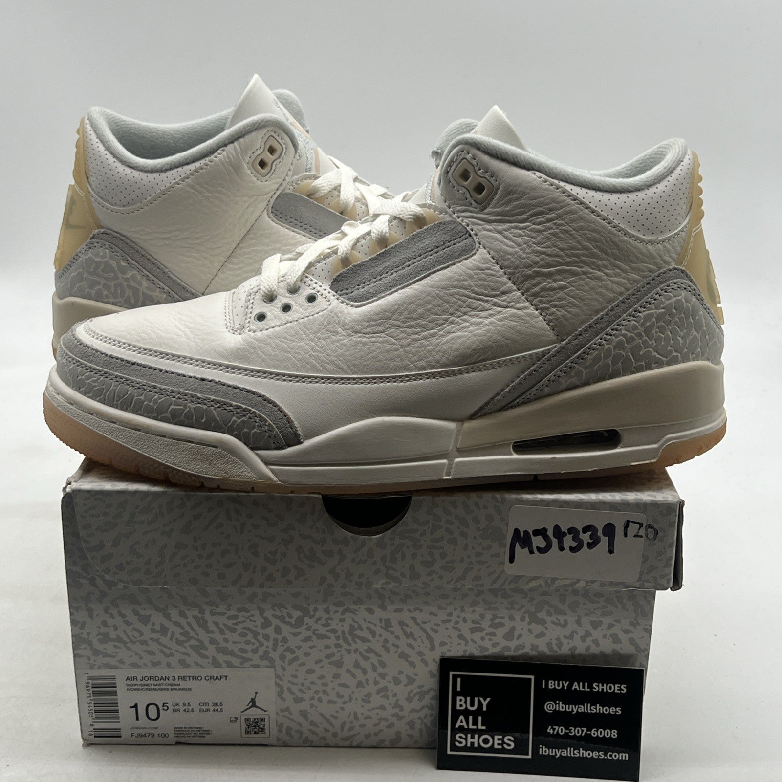 Size 10.5 - Air Jordan 3 Retro Craft Ivory/Grey White Leather (FJ9579-100)
