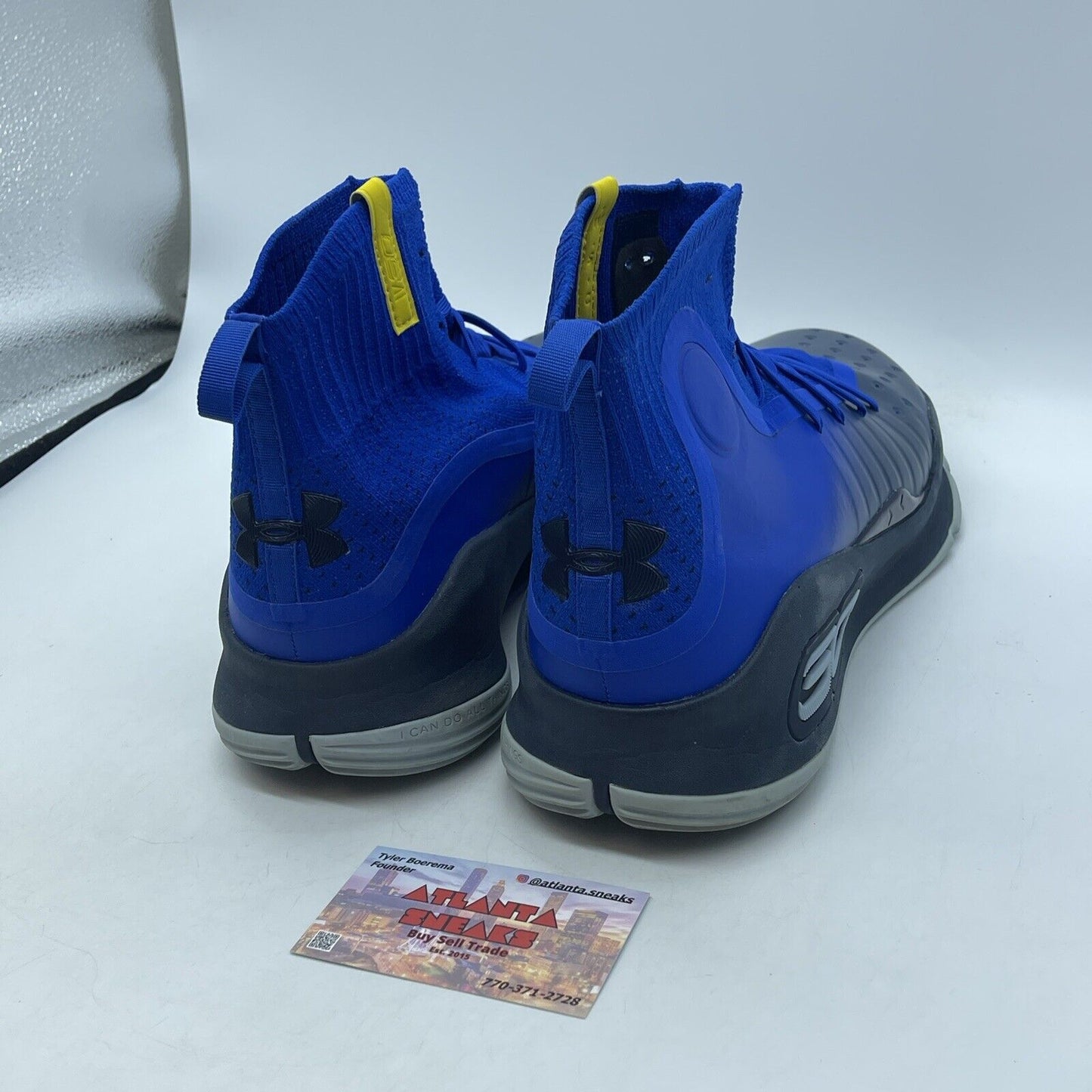 Size 13 - Under Armour Curry 4 More Fun Blue Black Yellow Suede (1298306-401)
