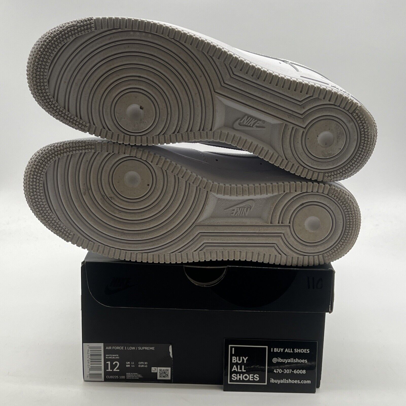 Size 12 - Nike Air Force 1 x Supreme Low Box Logo - White (CU9225-100)