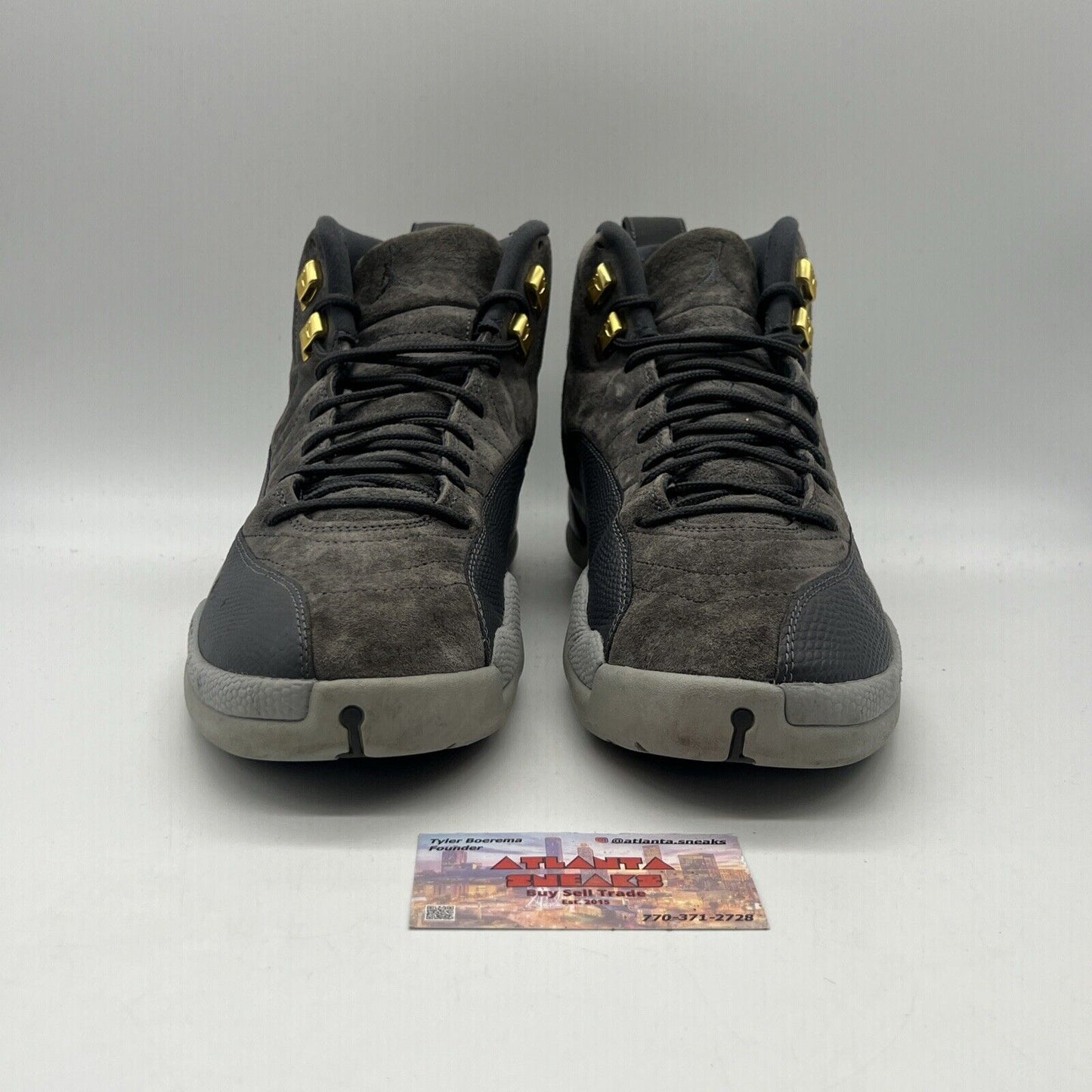 Size 12 - Air Jordan 12 Retro Dark Grey Black Gold Leather Suede Grey