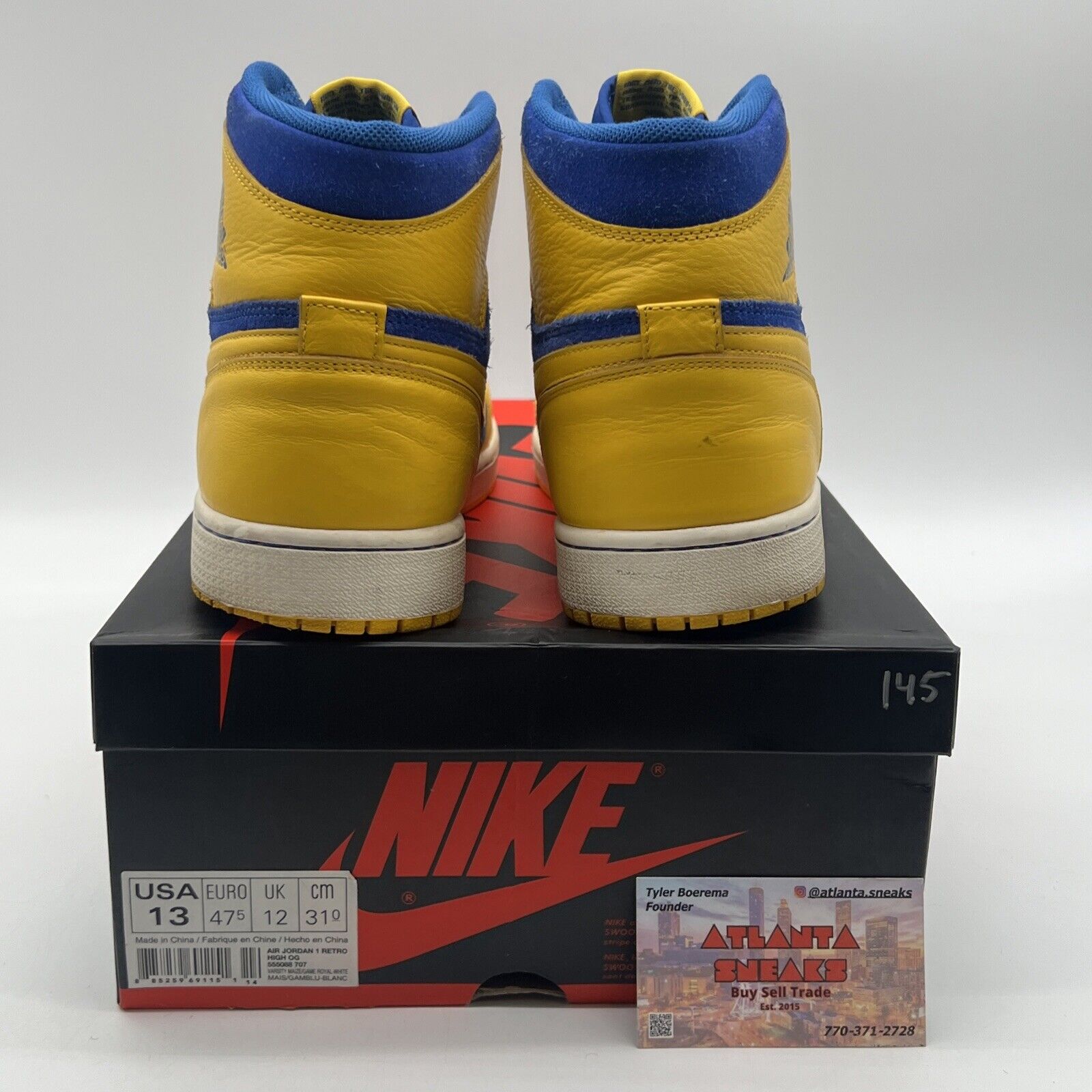 Size 13 - Air Jordan 1 Retro OG High Laney Blue Yellow White (555088-707)