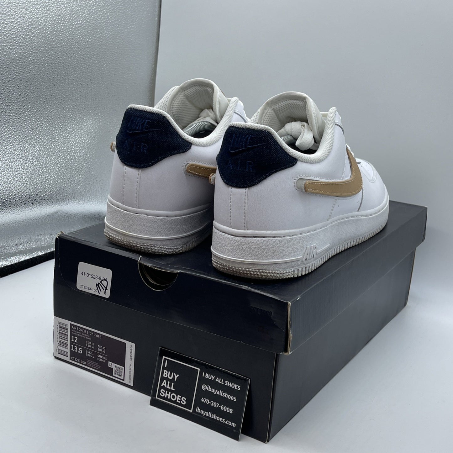 Size 12 - Nike Air Force 1 '07 LV8 Low Removable Swoosh White Vachetta Tan