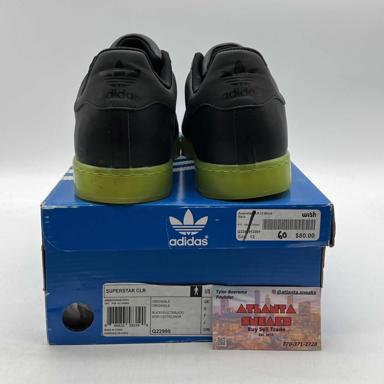 Size 12 - Adidas (Q22999) Black Electric Green Superstar CLR Basketball