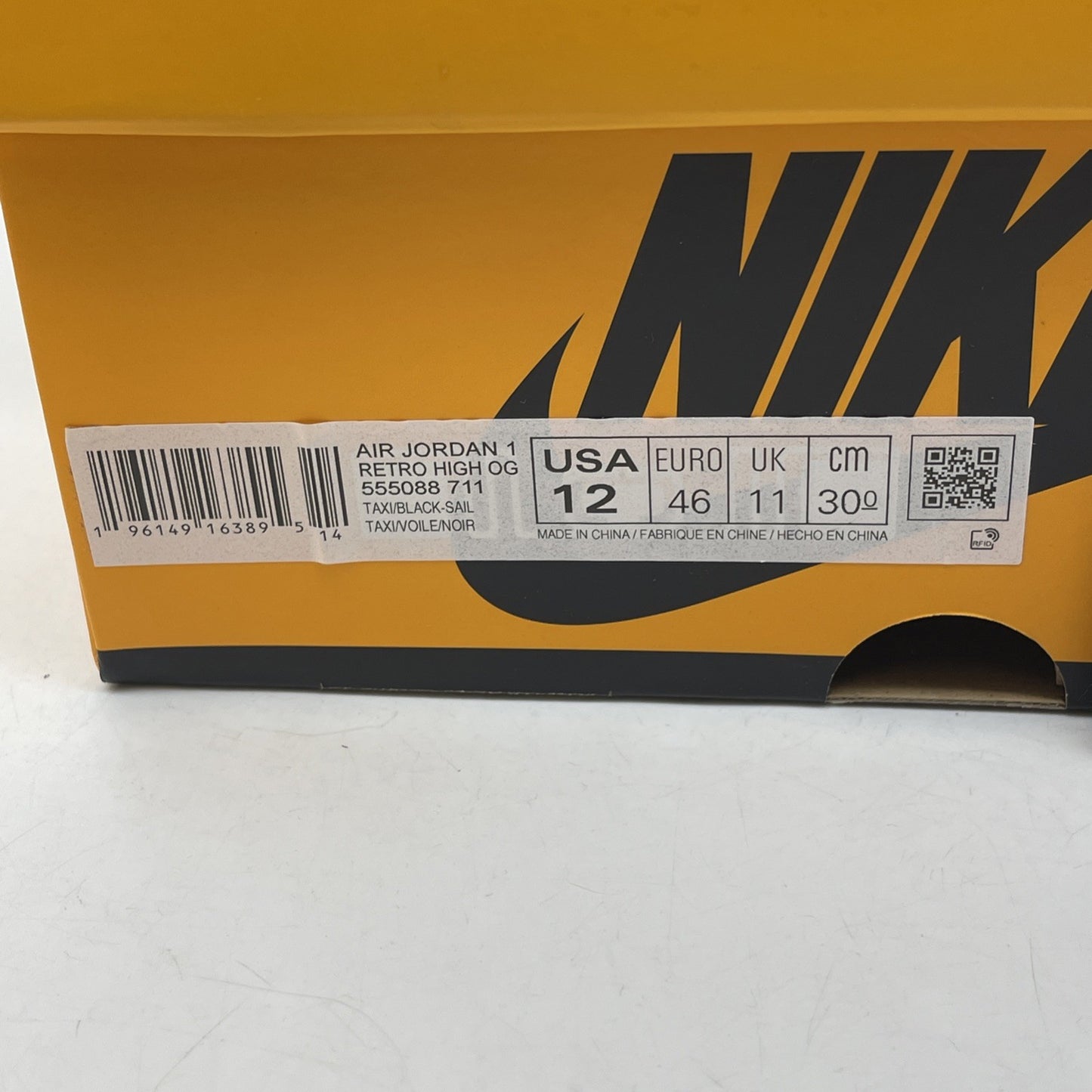Size 12 - Jordan 1 Retro OG High Yellow Toe Black White Leather (555088-711)