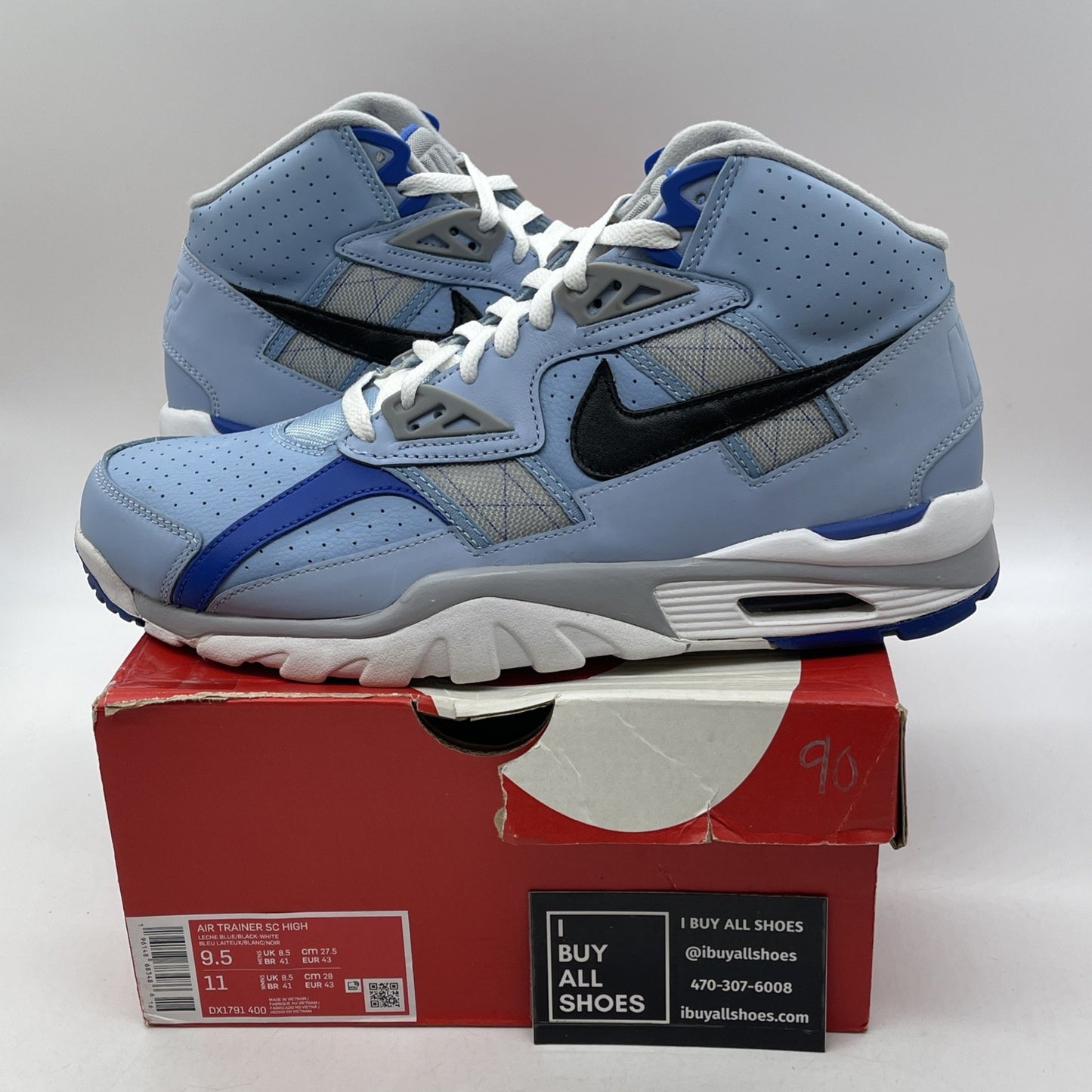 Size 9.5 - Nike Air Trainer SC High Kansas City Royals Blue Suede (DX1791-400)