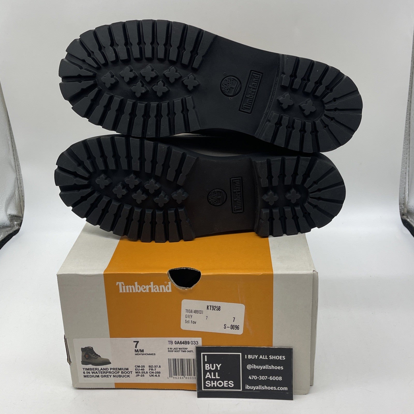 Size 7 - Timberland Med. Gray Nubuck Premium 6" Waterproof Boots (0A64B9-033)