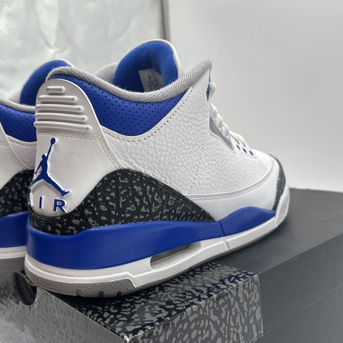 Size 9 - Jordan 3 Retro Mid Racer Blue White Leather Noir Cement Reflective Blak