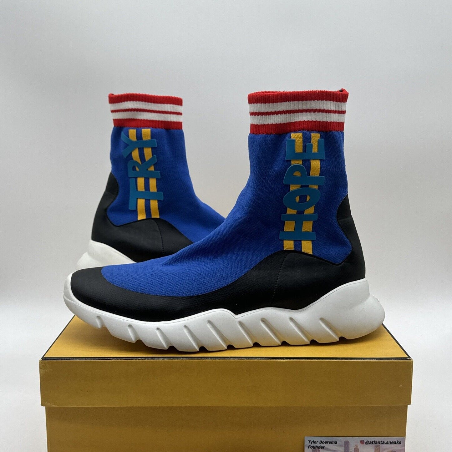 Size 9 - Fendi FF Blue  - 11OPF20191311 With Box Yellow Red Under Retail W