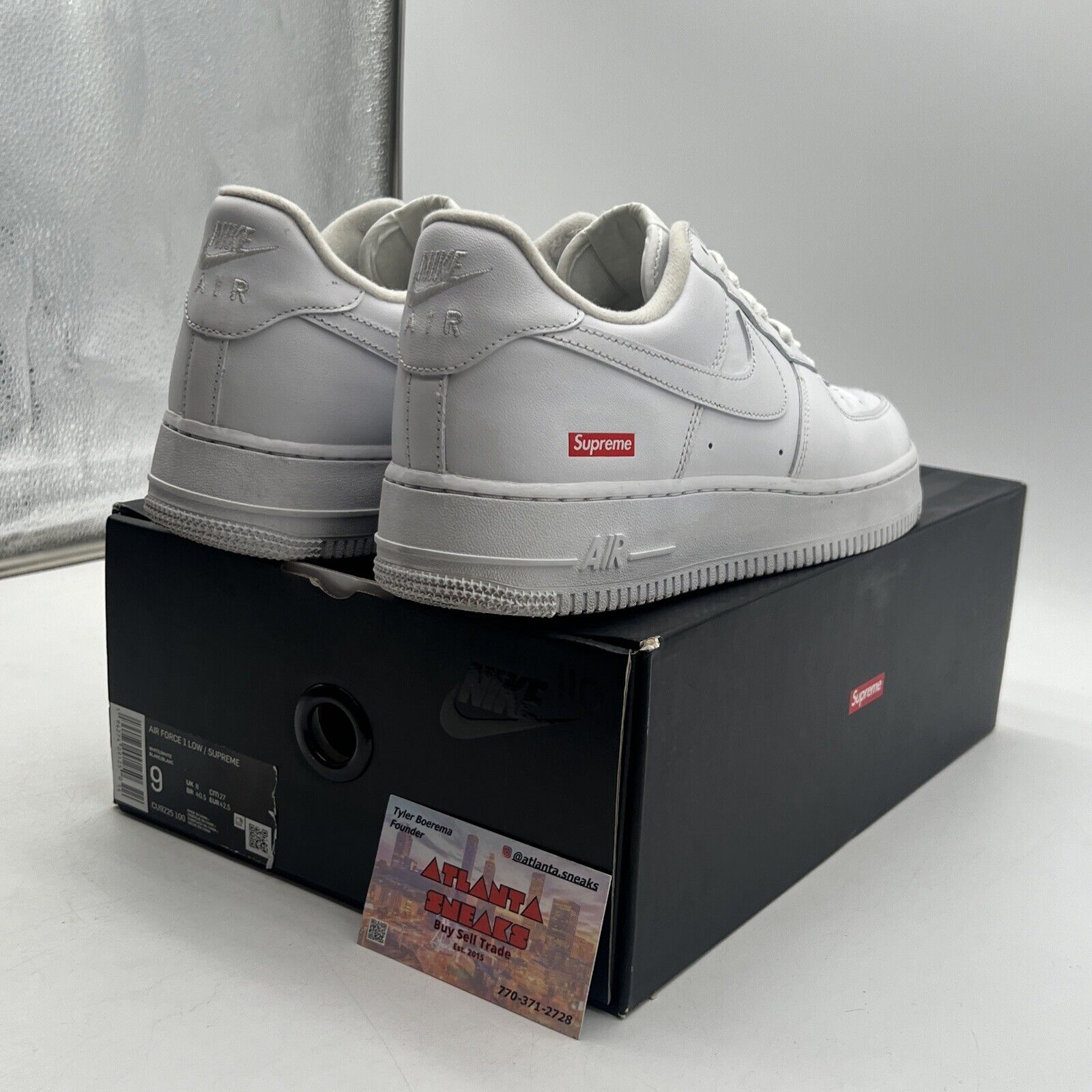 Size 9 - Nike Air Force 1 x Supreme Low Box Logo - White Red Leather CU9225-100