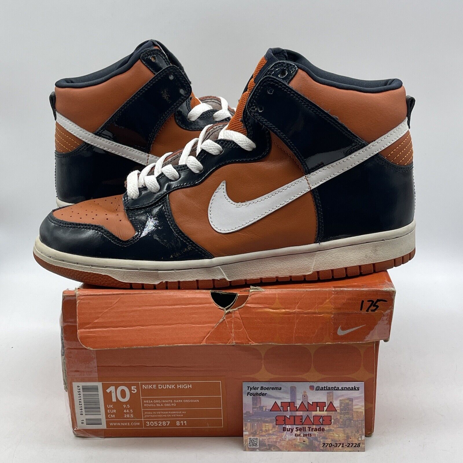 Size 10.5 - Nike Dunk High Mesa Orange Black White Leather (305287-811)