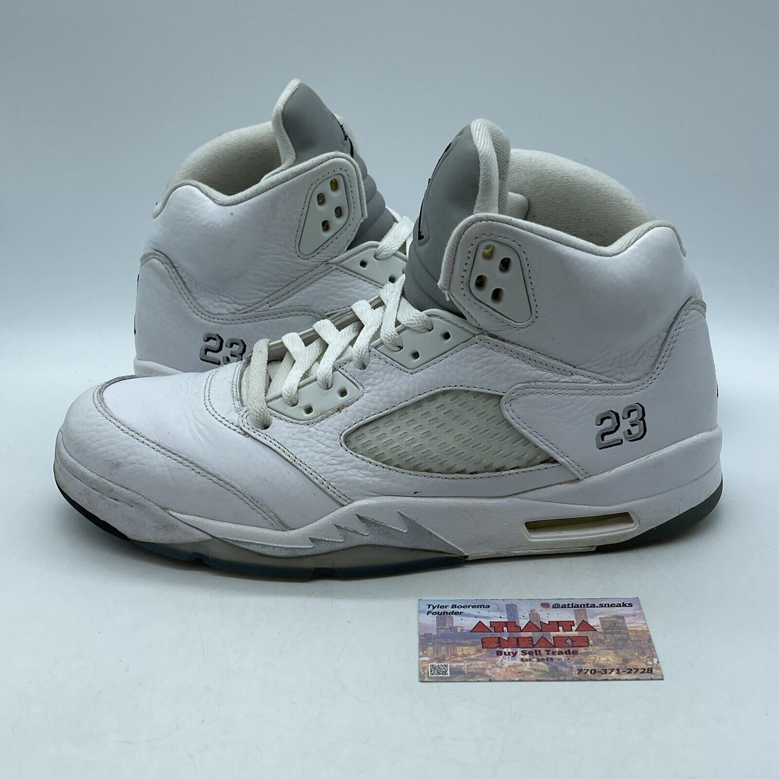 Size 10.5 - Air Jordan 5 Retro 2015 Metallic White Silver Leather (136027-130)