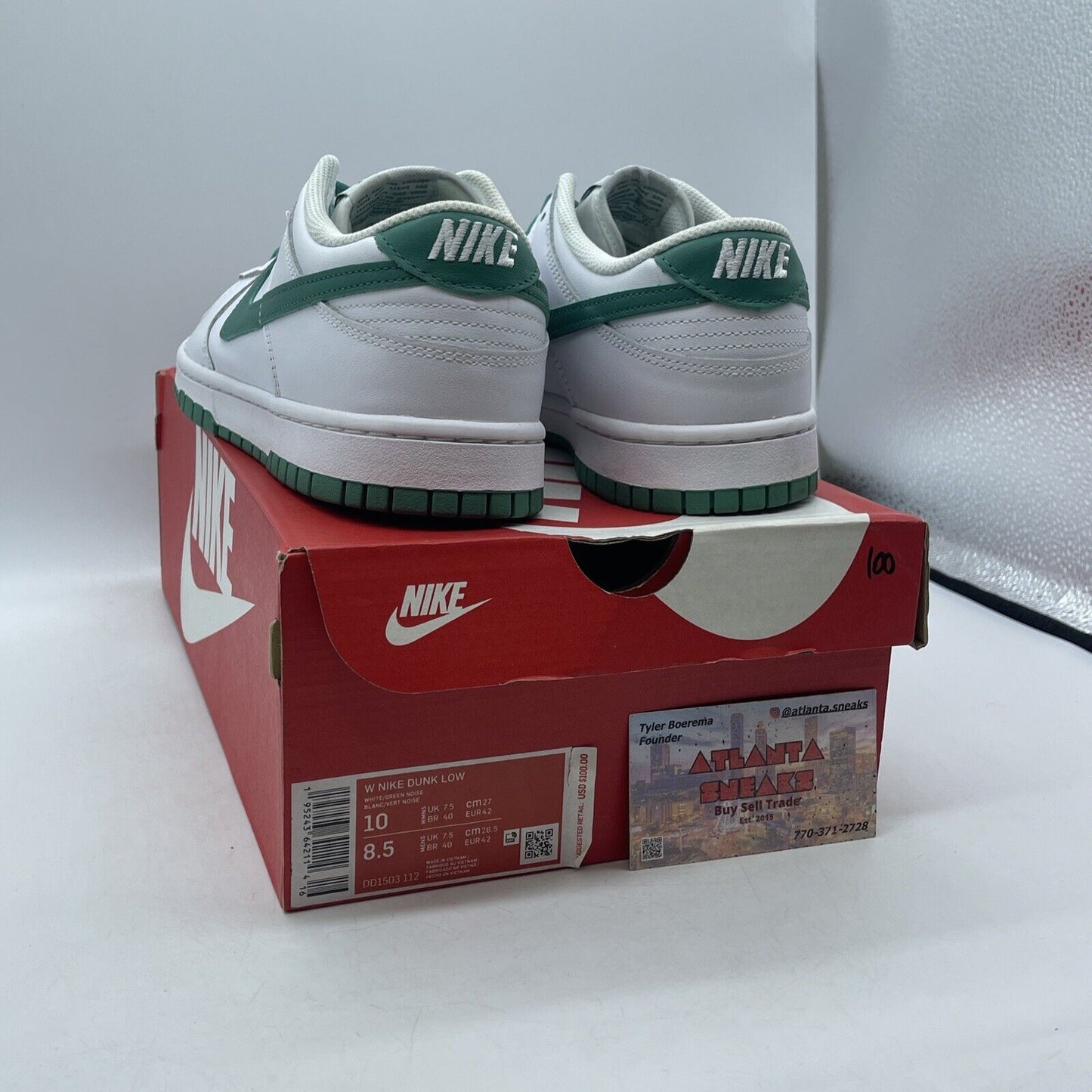 Size 10W - Nike Dunk Low Green Noise White Leather (DD1503-112)