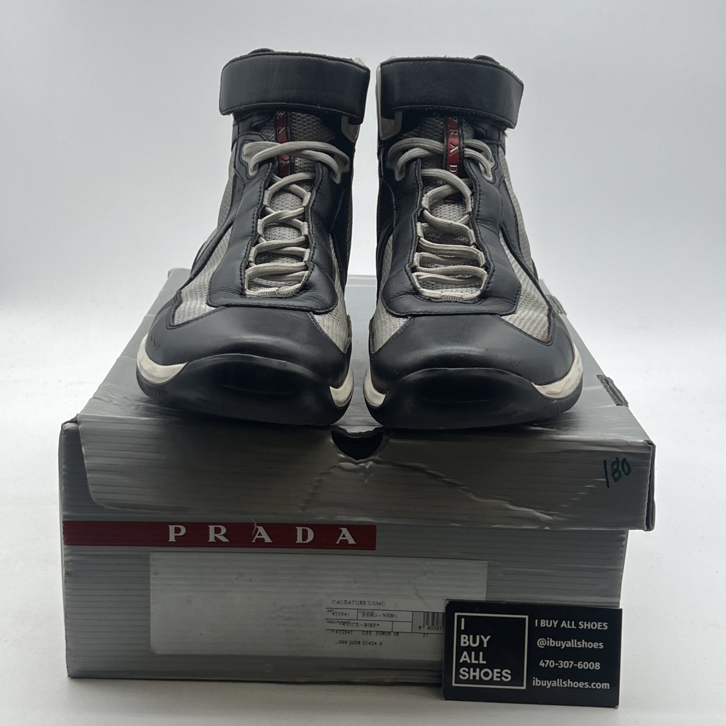 Size 9.5P - Prada American Cup Sneaker High Top Nero/ Argento